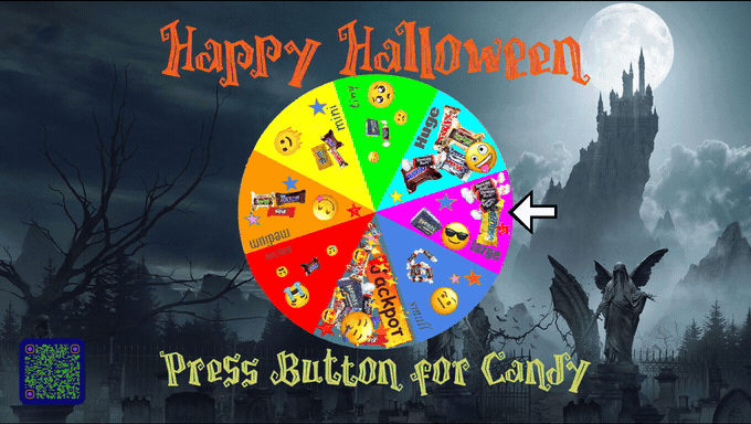 The classic prize wheel spinning and raining candy